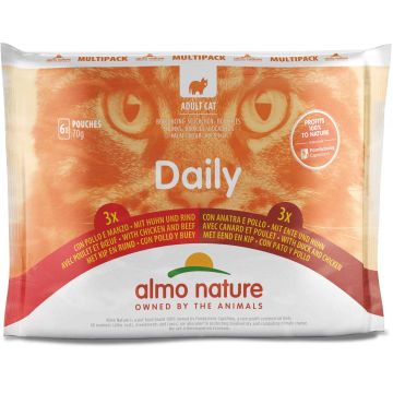 ALMO NATURE DAILY Pachet plicuri pisici, pui cu vită şi pui cu raţă 6x70g