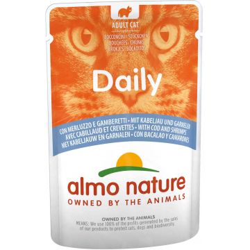 ALMO NATURE DAILY Plic pentru pisici, cu cod şi creveţi 70g