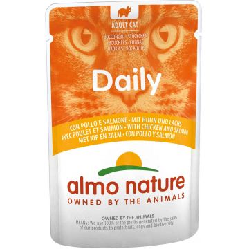 ALMO NATURE DAILY Plic pentru pisici, cu pui şi somon 70g
