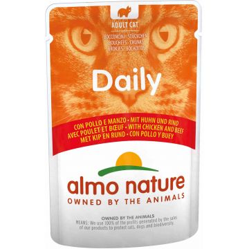 ALMO NATURE DAILY Plic pentru pisici, cu pui şi vită 70g