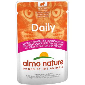 ALMO NATURE DAILY Plic pentru pisici, cu ton şi somon 70g