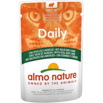 ALMO NATURE DAILY Plic pentru pisici, cu viţel şi miel 70g