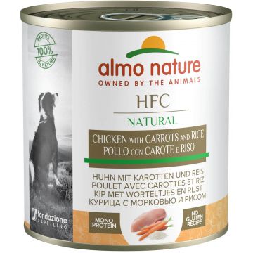 ALMO NATURE HFC Conservă pentru câini, cu pui, morcovi şi orez 280g