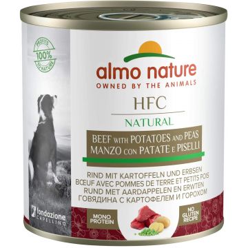 ALMO NATURE HFC Conservă pentru câini, cu vită, cartofi şi mazăre 290g