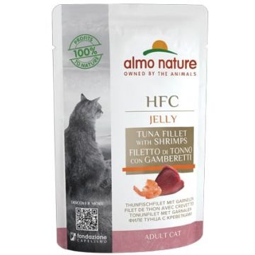 ALMO NATURE HFC Jelly Plic pentru pisici, cu file de ton şi creveţi 55g