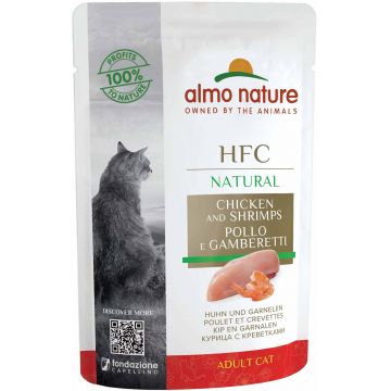 ALMO NATURE HFC Natural Plic pentru pisici, cu pui şi creveţi 55g