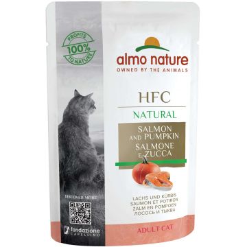 ALMO NATURE HFC Natural Plic pentru pisici, cu somon şi dovleac 55g