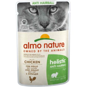 ALMO NATURE HOLISTIC Plic pentru pisici anti-Hairball, cu pui 70g
