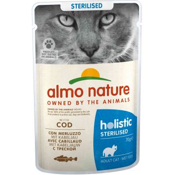 ALMO NATURE HOLISTIC Plic pentru pisici sterilizate, cu cod 70g