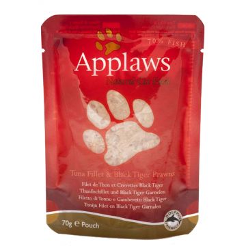 APPLAWS Plic hrană umedă pt pisici, cu File de Ton şi Creveţi Black Tiger 70g