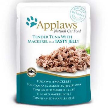 APPLAWS Plic hrană umedă pt pisici, cu File de Ton şi Macrou în Aspic 70g