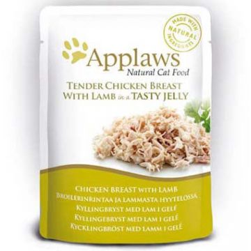 APPLAWS Plic hrană umedă pt pisici, cu File Piept de Pui şi Miel în Aspic 70g