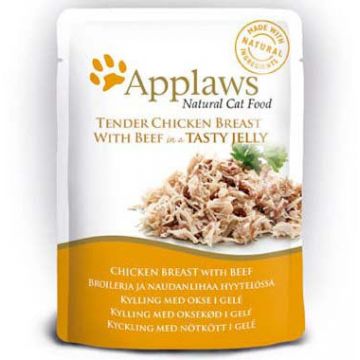 APPLAWS Plic hrană umedă pt pisici, cu File Piept de Pui şi Vită în Aspic 70g