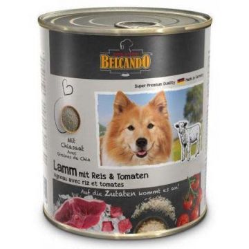 BELCANDO Conservă pentru câini, cu Miel, Orez, Roşii