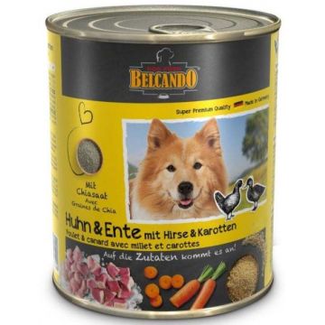 BELCANDO Conservă pentru câini, cu Pui, Raţă, Mei, Morcovi