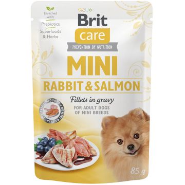BRIT CARE Dog Mini Plic, File de iepure şi somon, în sos 85g
