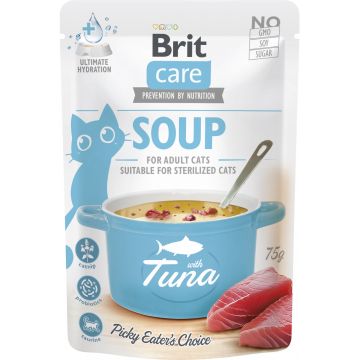 BRIT CARE Plic hrană umedă pentru pisici, Supă cu Ton 75g