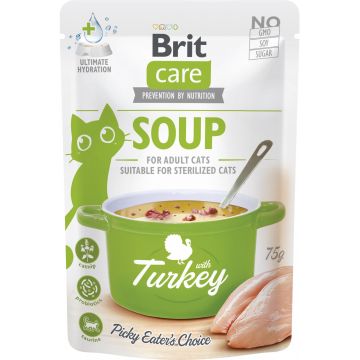 BRIT CARE Plic hrană umedă pentru pisici, Supă Curcan 75g