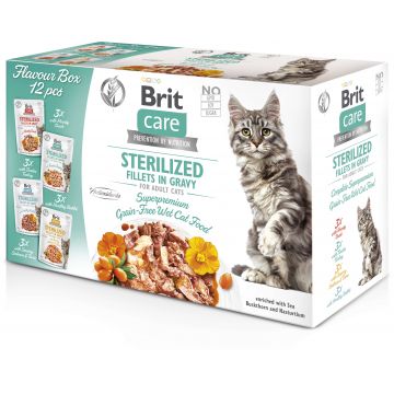BRIT CARE Sterilized Pachet de plicuri pentru pisici sterilizate 12x85g