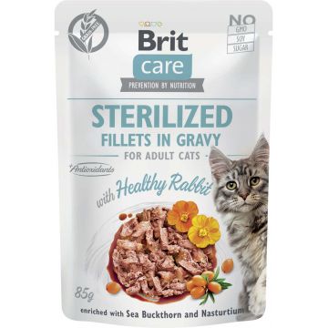 BRIT CARE Sterilized Plic pentru pisici sterilizate, File de iepure în sos 85g