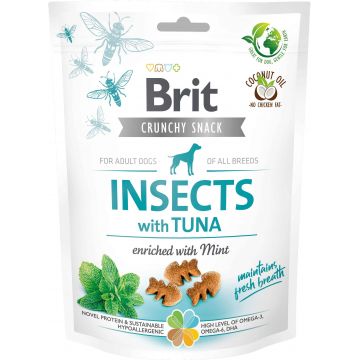BRIT Crunchy Snack, recompensă pentru câini, cu Insecte, Ton şi Mentă 200g