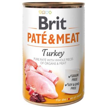 BRIT PATE & MEAT Conservă cu bucăţi de carne şi pate, cu Curcan 400g