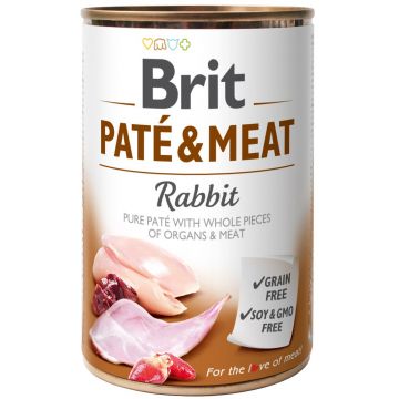 BRIT PATE & MEAT Conservă cu bucăţi de carne şi pate, cu Iepure 400g