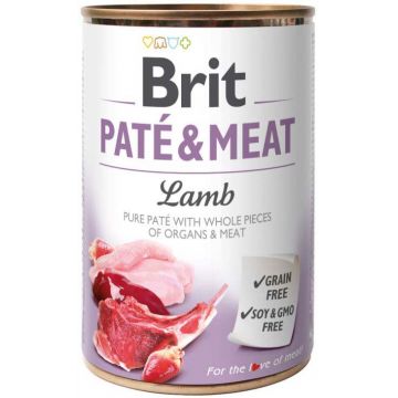 BRIT PATE & MEAT Conservă cu bucăţi de carne şi pate, cu Miel 400g