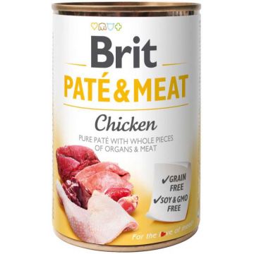 BRIT PATE & MEAT Conservă cu bucăţi de carne şi pate, cu Pui 400g