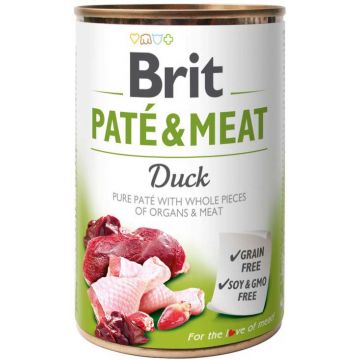 BRIT PATE & MEAT Conservă cu bucăţi de carne şi pate, cu Raţă 400g