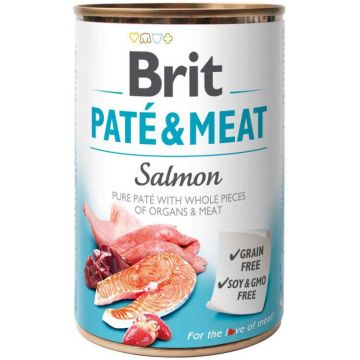 BRIT PATE & MEAT Conservă cu bucăţi de carne şi pate, cu Somon 400g