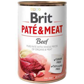 BRIT PATE & MEAT Conservă cu bucăţi de carne şi pate, cu Vită 400g