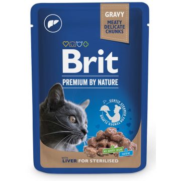 BRIT PREMIUM By Nature plic pentru pisici sterilizate, bucăţi Ficat în sos 100g