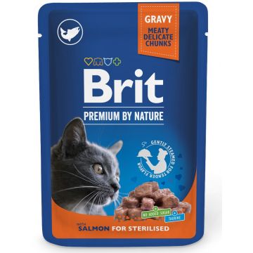BRIT PREMIUM By Nature plic pentru pisici sterilizate, bucăţi Somon în sos 100g