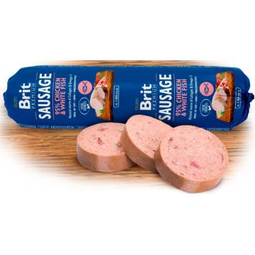 BRIT PREMIUM Salam pentru câini, cu Pui şi Peşte Alb 800g