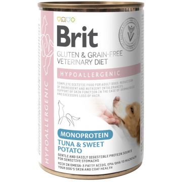 BRIT VD Hypoallergenic Conservă câini, reducerea intoleranţei la hrană, Ton 400g