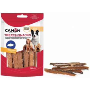 CAMON Recompense pentru câini Fâşii de somon cu piele, 80g