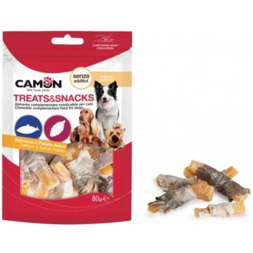 CAMON Recompense pentru câini Piele de peşte şi cartof dulce, 80g