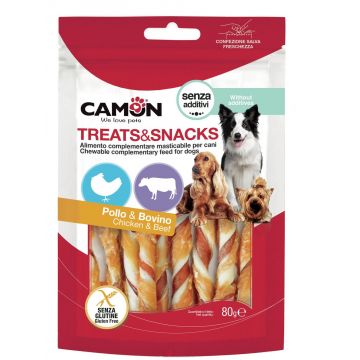 CAMON Recompense pentru câini Wrap Sticks, cu Pui şi Vită 80g