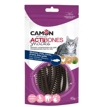 CAMON Snack pentru pisici Actibones cod, pui şi drojdie de bere, 45g