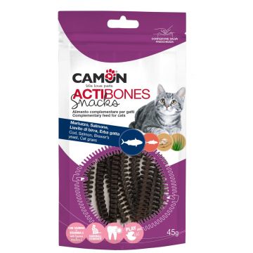 CAMON Snack pentru pisici Actibones cod, somon şi drojdie de bere, 45g