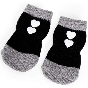 CAMON Şosete pentru câini, antialunecare, cu inimioare, 4 bucăţi, Negru