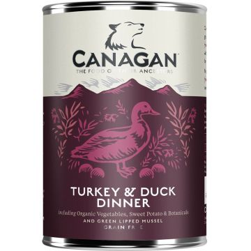 CANAGAN Conservă pentru câini, cu Raţă şi Curcan 400g