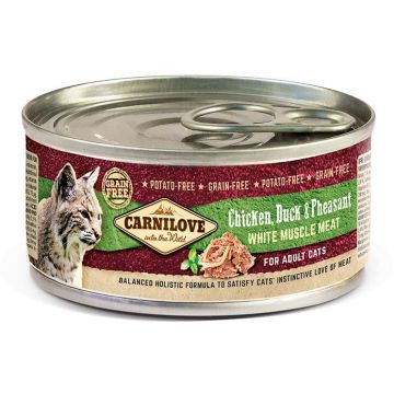 CARNILOVE Conservă pentru pisici, cu Pui, Raţă şi Fazan 100g
