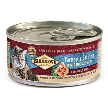 CARNILOVE Conservă pentru pisici, cu Somon şi Curcan 100g