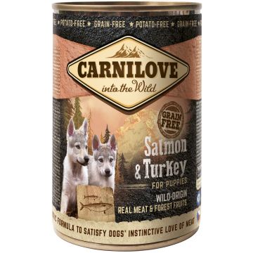 CARNILOVE Conservă pentru PUPPY, cu Somon şi Curcan 400g