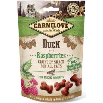 CARNILOVE Crunchy Recompense pentru pisici, cu Raţă şi Zmeură 50g