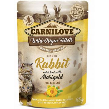 CARNILOVE KITTEN Plic pentru pisicuţe, cu Iepure şi gălbenele 85g