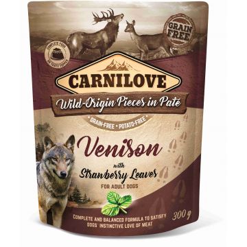 CARNILOVE Plic pentru câini, Pate cu Vânat şi frunze de căpşuni 300g