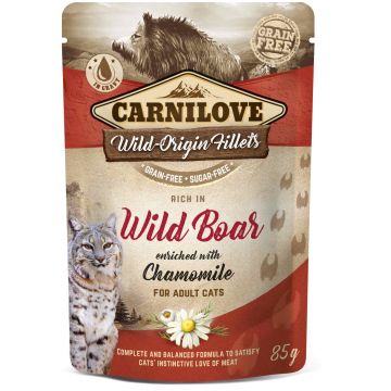 CARNILOVE Plic pentru pisici, cu Mistreţ şi muşeţel 85g